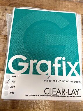 Grafix Clear-Lay Acetate .005 Plastic Film 8.5" X 11" 100 Sheets Overlay Stencil